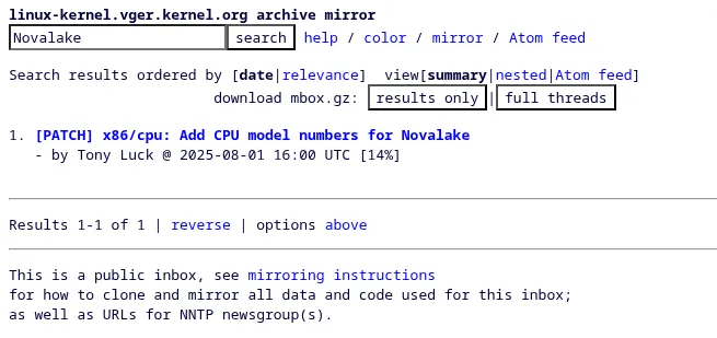 Start of Nova Lake's Linux enablement