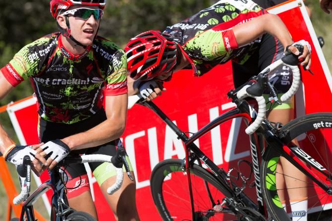 Riders show the effect of the uphill finish of the road race.