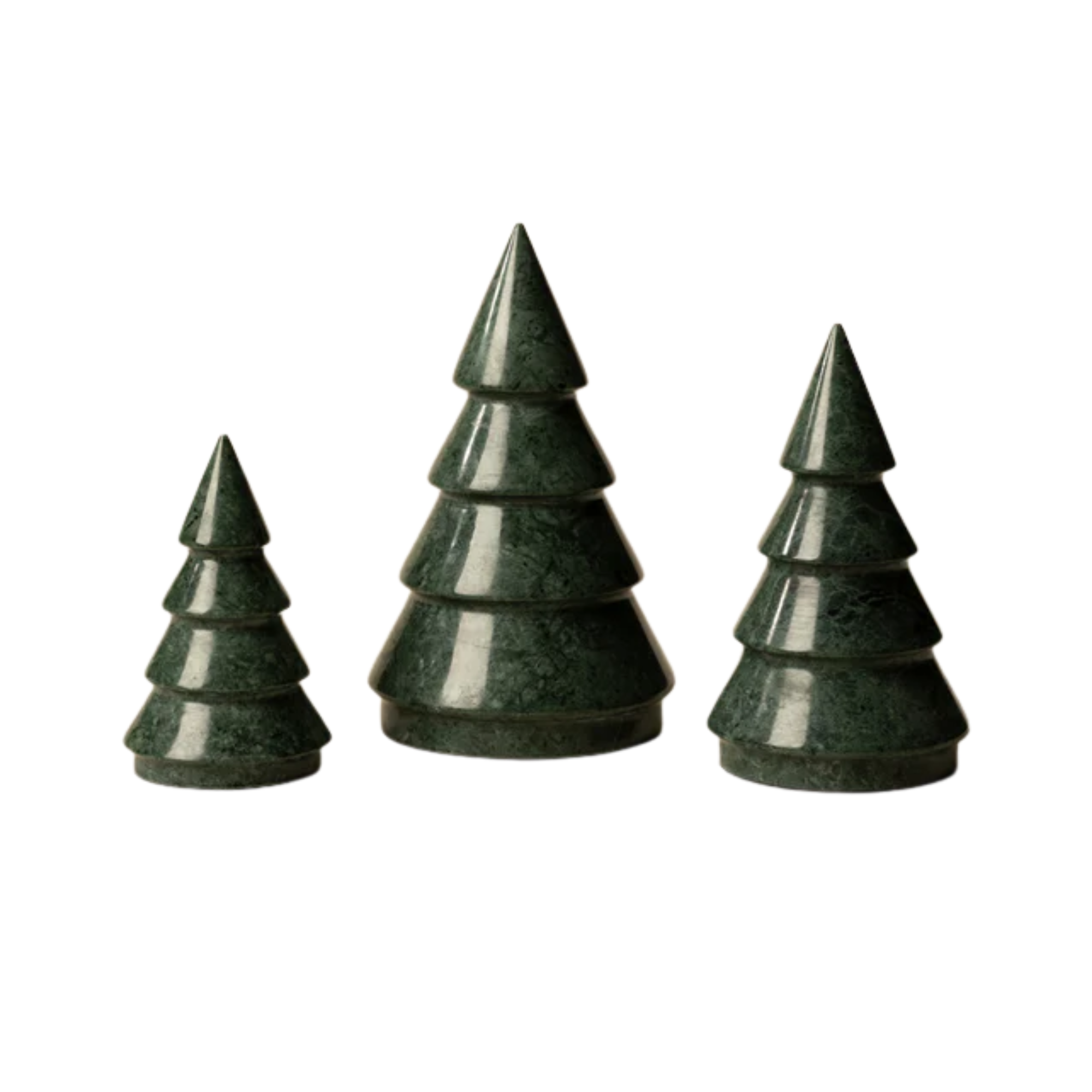 a set of three mini ceramic Christmas trees