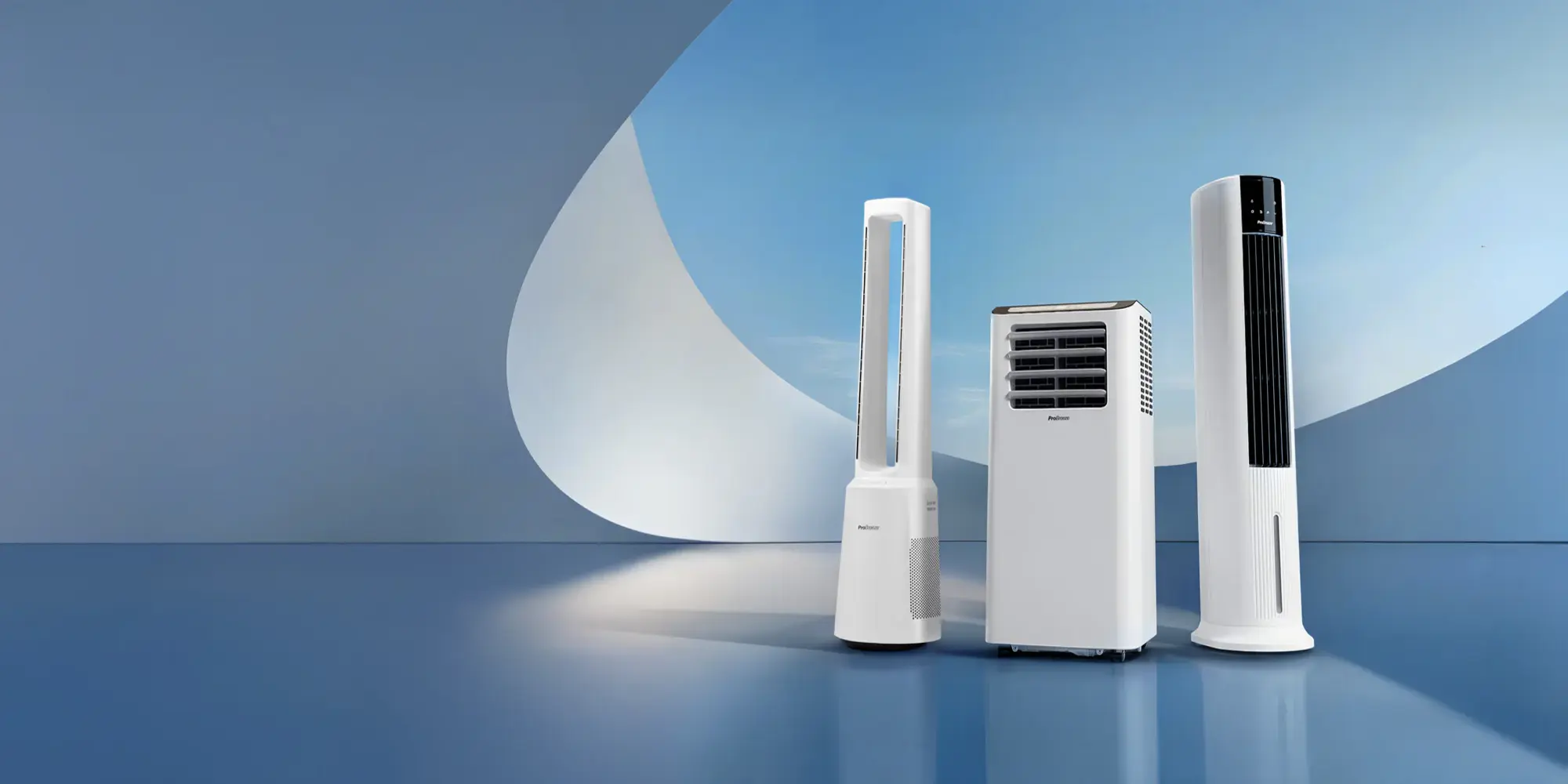 3 probreeze air conditioners on a blue background