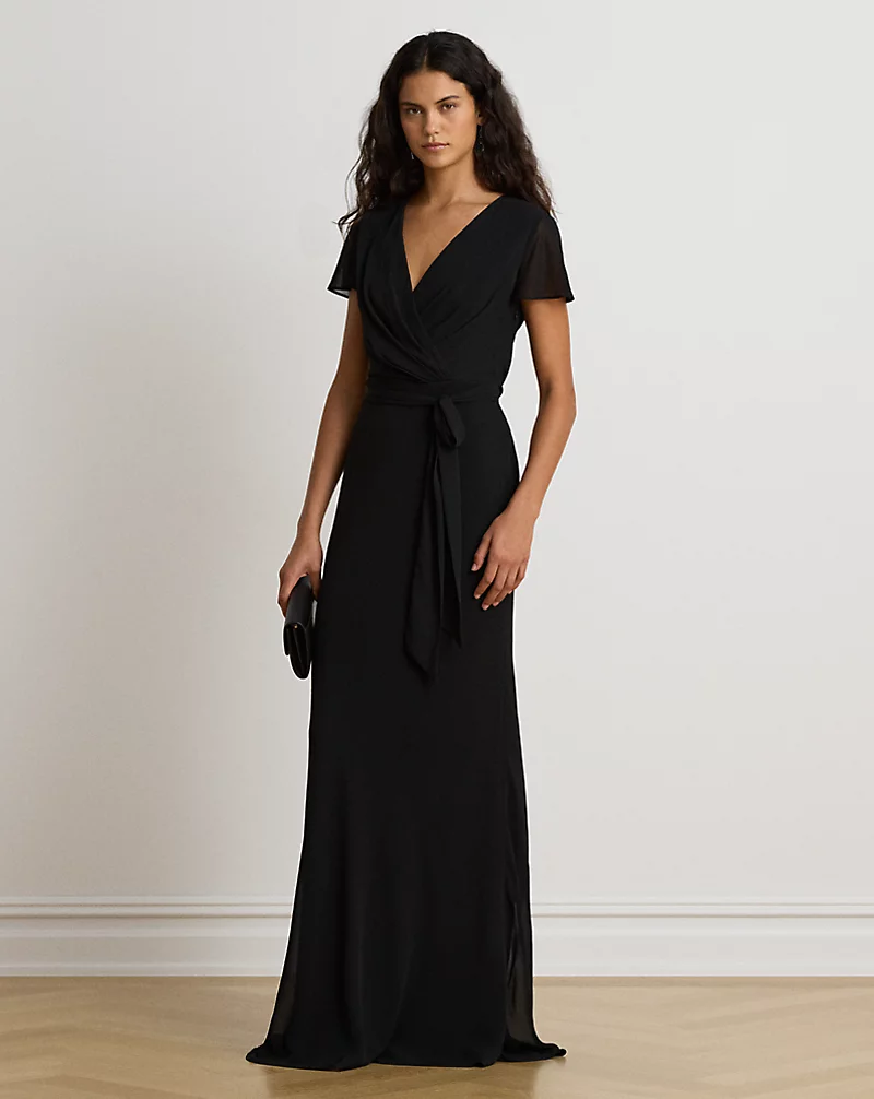 Belted Crinkle Georgette Gown