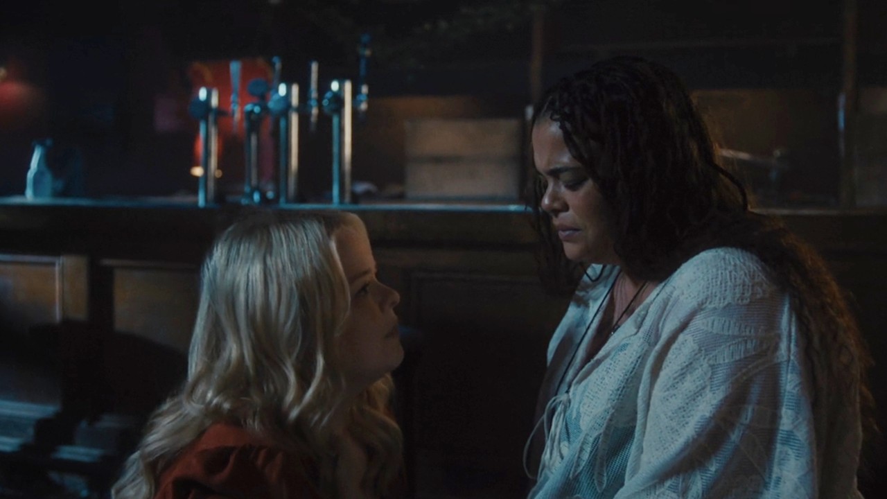 Nicola Coughlan comforting Lydia West in Big Mood.
