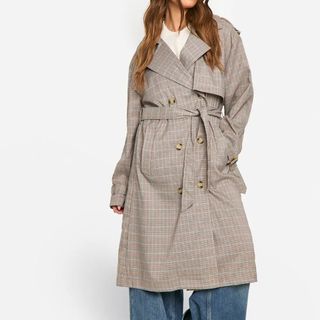 checked trench coat