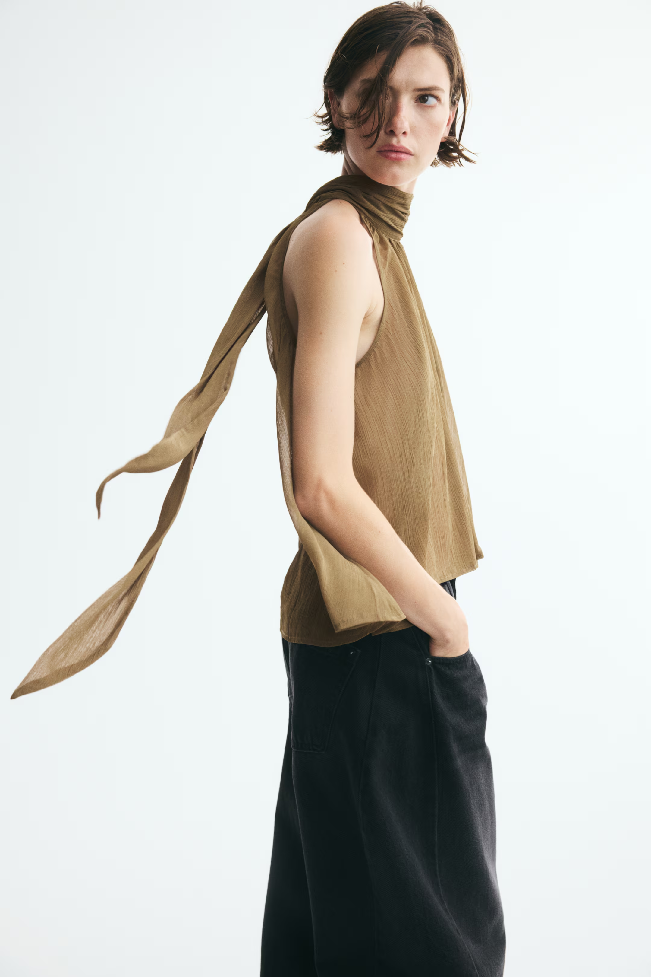 H&amp;M, Tie-Detail Chiffon Top