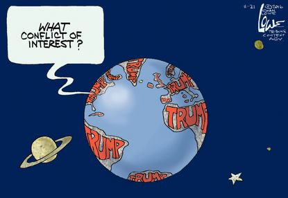 Political cartoon U.S. Donald Trump presidency business conflict of interest