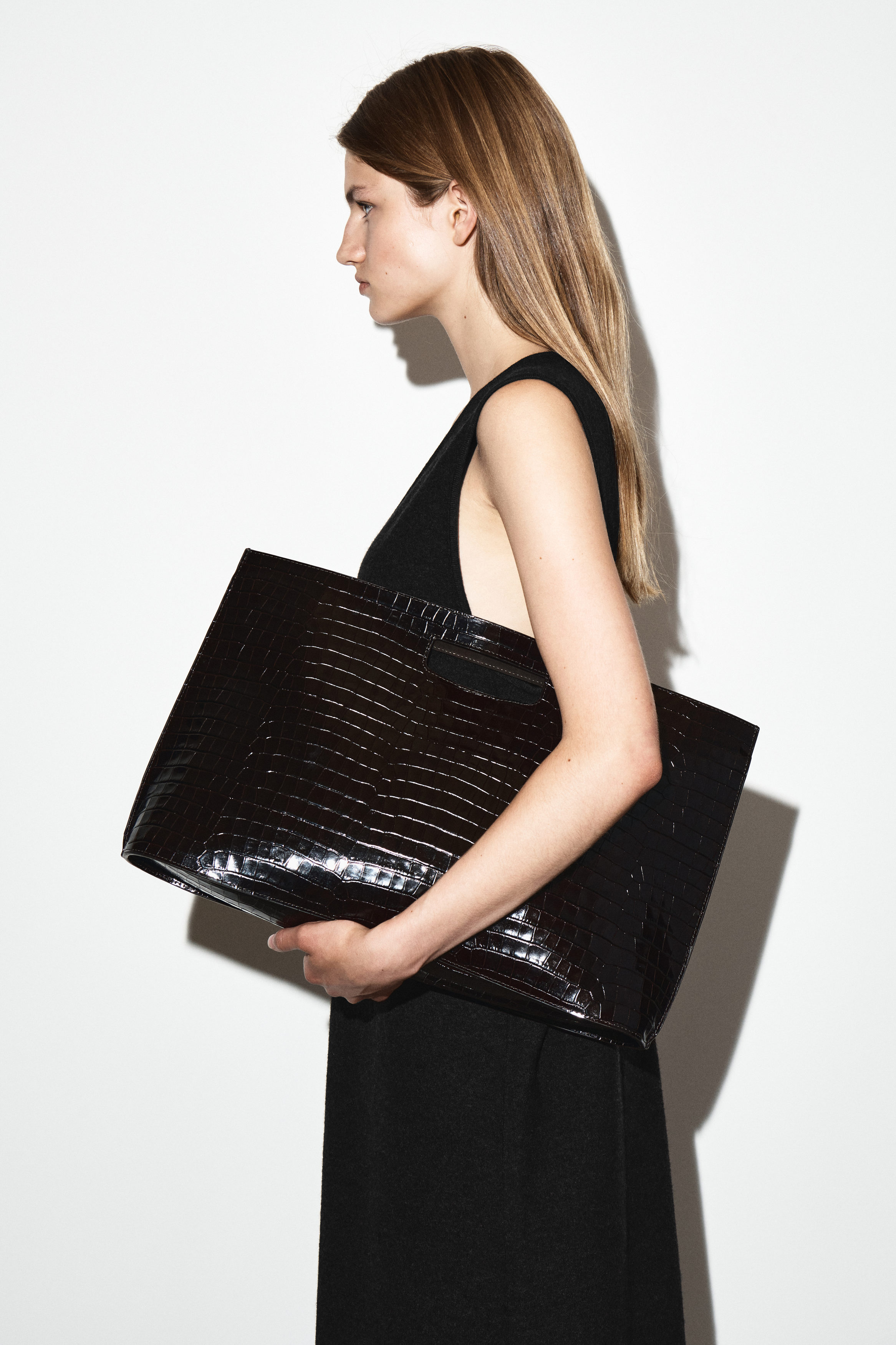 Folio Oversized Bag - Croc-Effect Leather