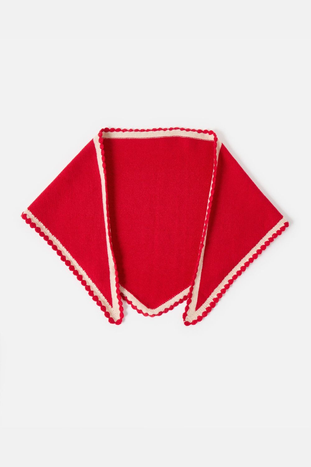 Red &amp;amp; Cream Scalloped Edge Knitted Triangle Scarf | Oliver Bonas