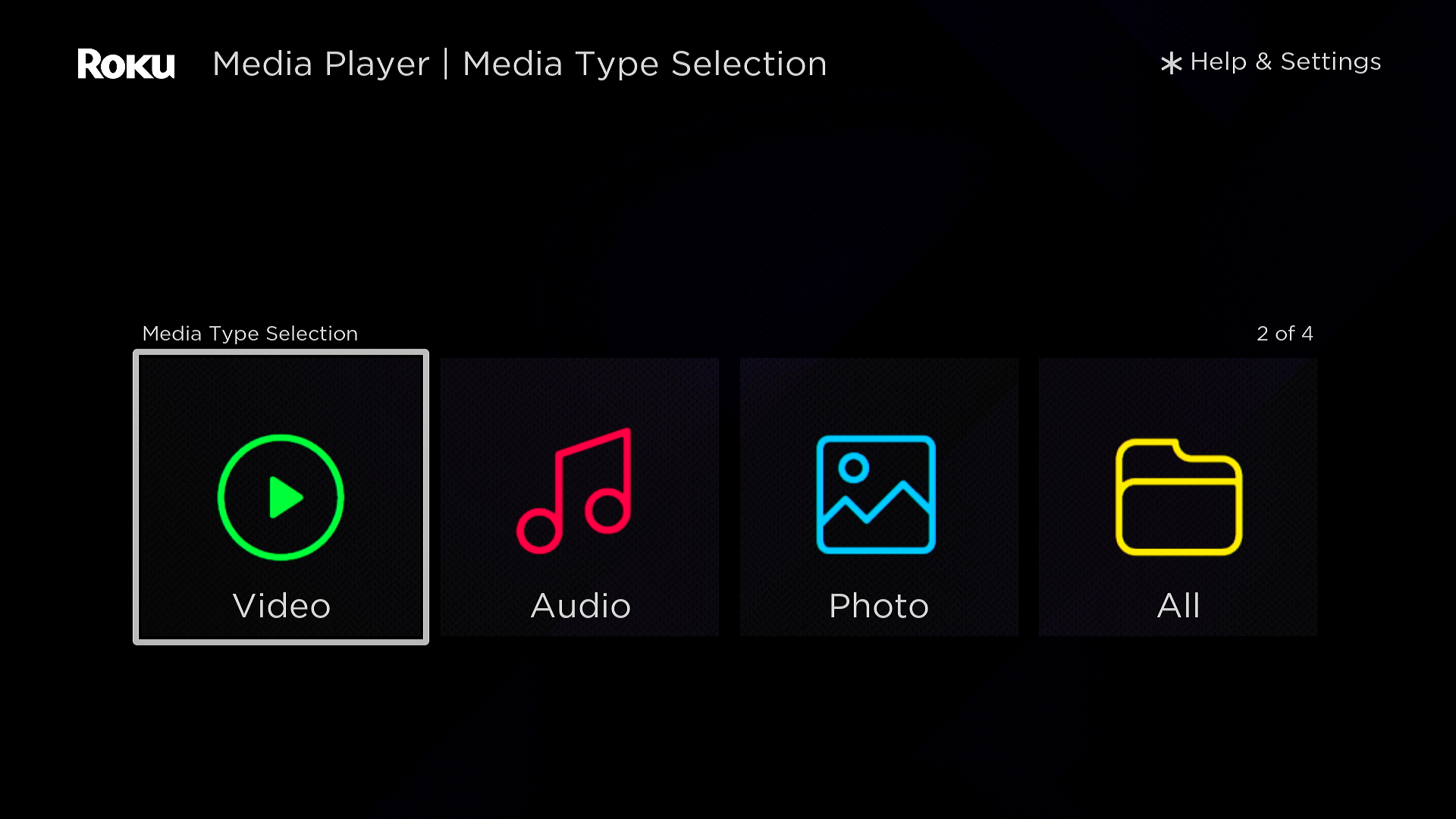 A screenshot of the Roku Media Player