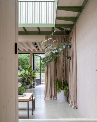 Green House interior with curtains