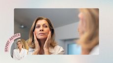 woman looking in the mirror with a headshot of Michaela Bolder in the corner
