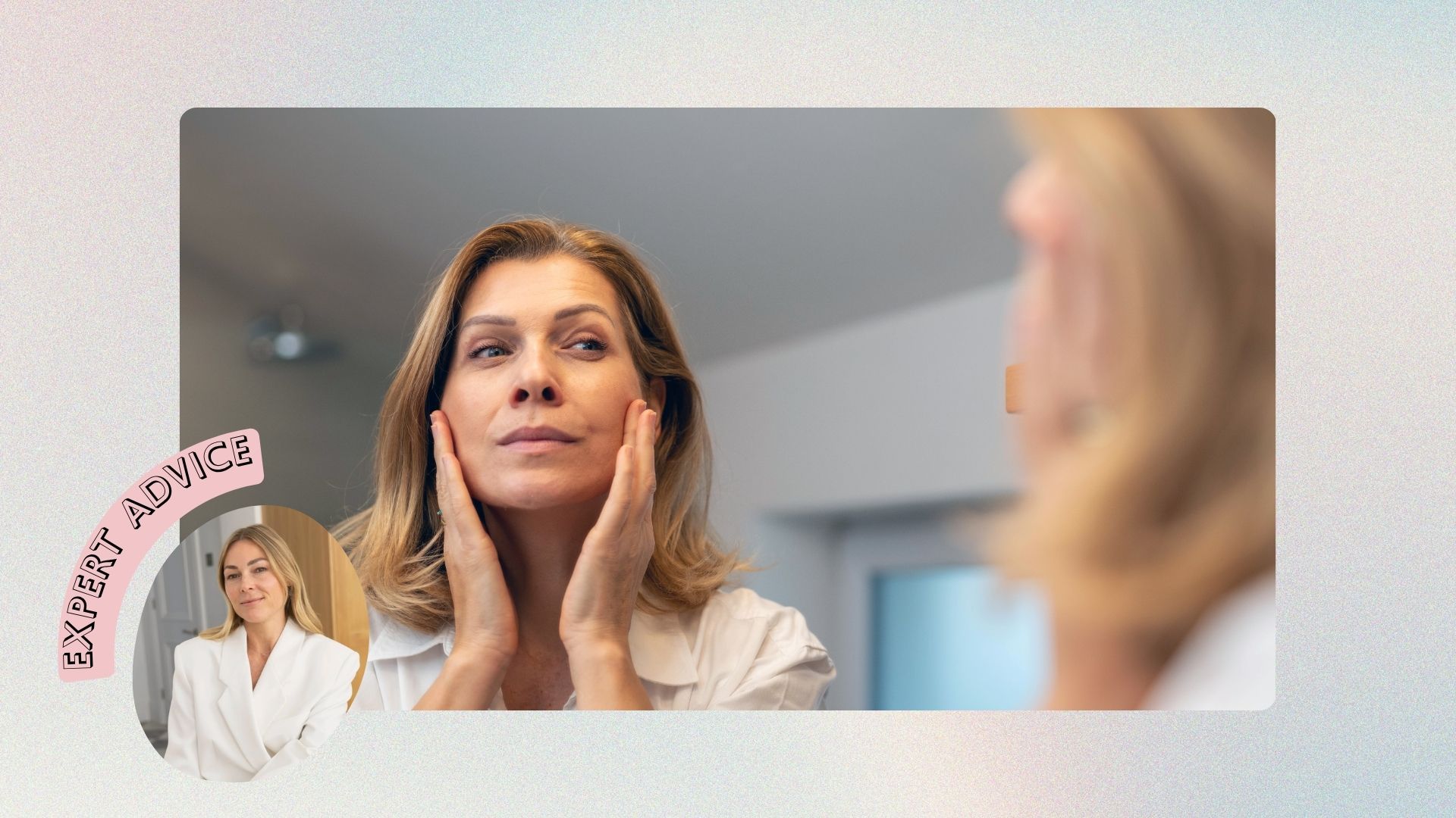 woman looking in the mirror with a headshot of Michaela Bolder in the corner