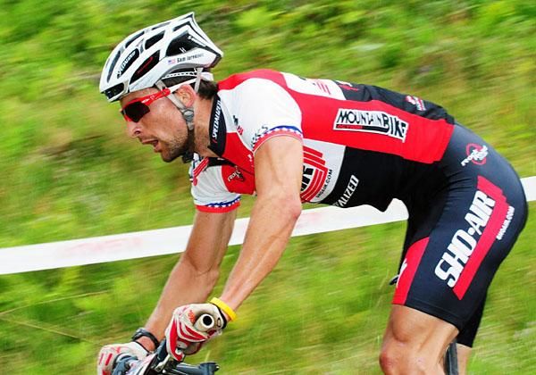 Sam Jurekovic (ShoAir/Specialized) leads an attack on the second lap