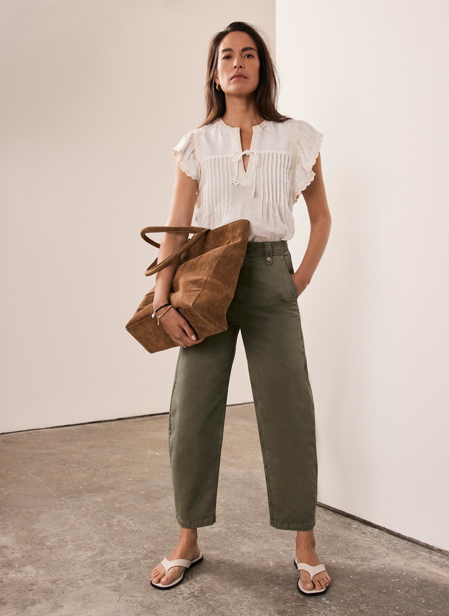 Khaki Barrel Chino Trousers