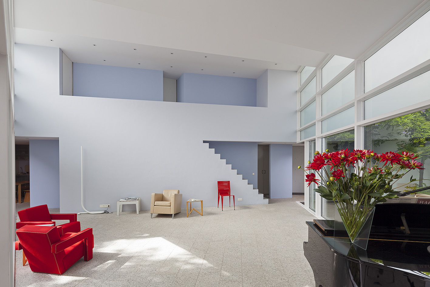 white geometric shapes of Modernist Utrecht house by Mart van Schijndel