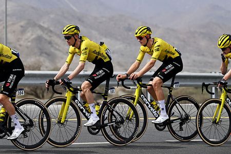 AL MOUJ MUSCAT, OMAN - FEBRUARY 06: (L-R) Sepp Kuss of United States and Aldo Taillieu of Belgium and Team Visma | Lease a Bike compete during the 4th Muscat Classic 2026 a 176.2km stage from Al Mouj to Al Bustan on February 06, 2026 in Muscat, Oman. (Photo by Dario Belingheri/Getty Images)