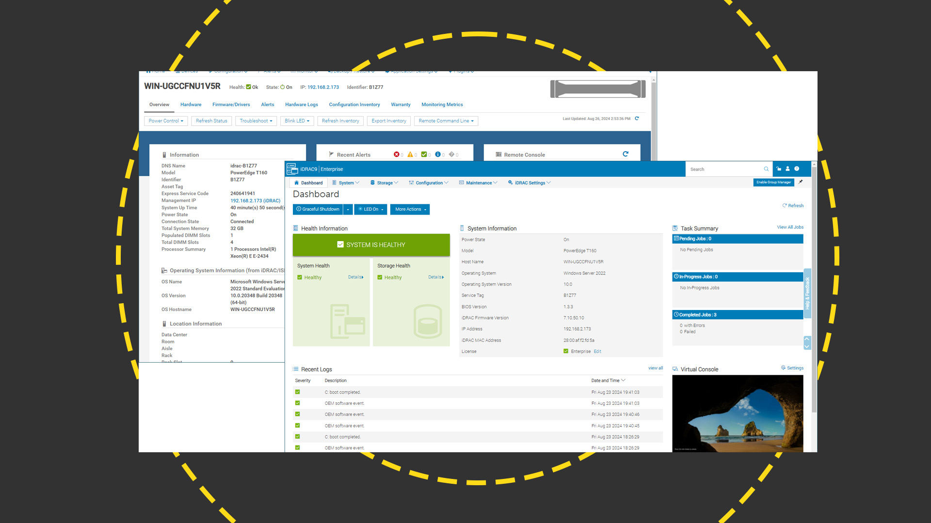 The Dell PowerEdge T160 dashboard