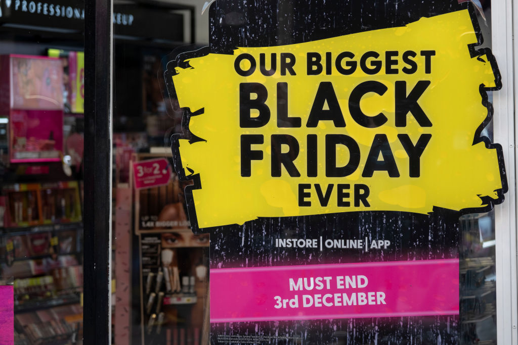 A Black Friday sign in a store window