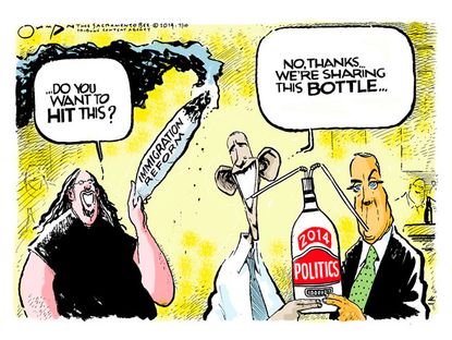 Political cartoon immigration Obama Boehner