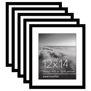 Americanflat 12x14 Picture Frame With Polished Plexiglass - Set of 5 - Use as 9x11 Frame With Mat or 12x14 Frame Without Mat - Galleria Collection - Gallery Wall Frame Set for Wall Display - Black