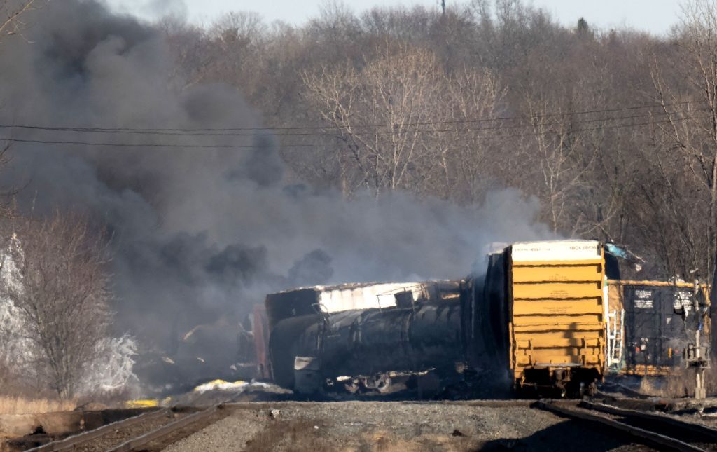 A train derailment in East Palestine, Ohio.