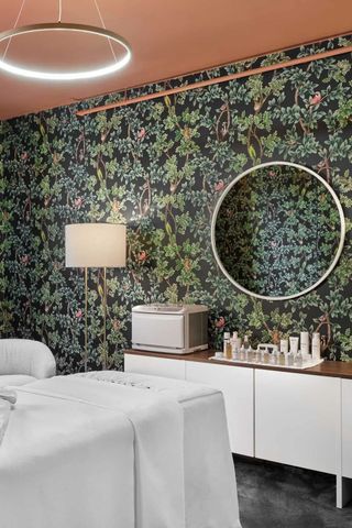 Floral wallpaper in a Dr Barbara Sturm spa on Madison Avenue in New York