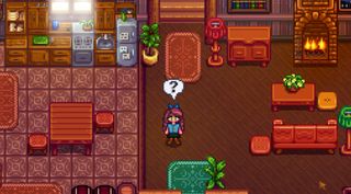 Stardew Valley player character standing in the middle of a customized home.