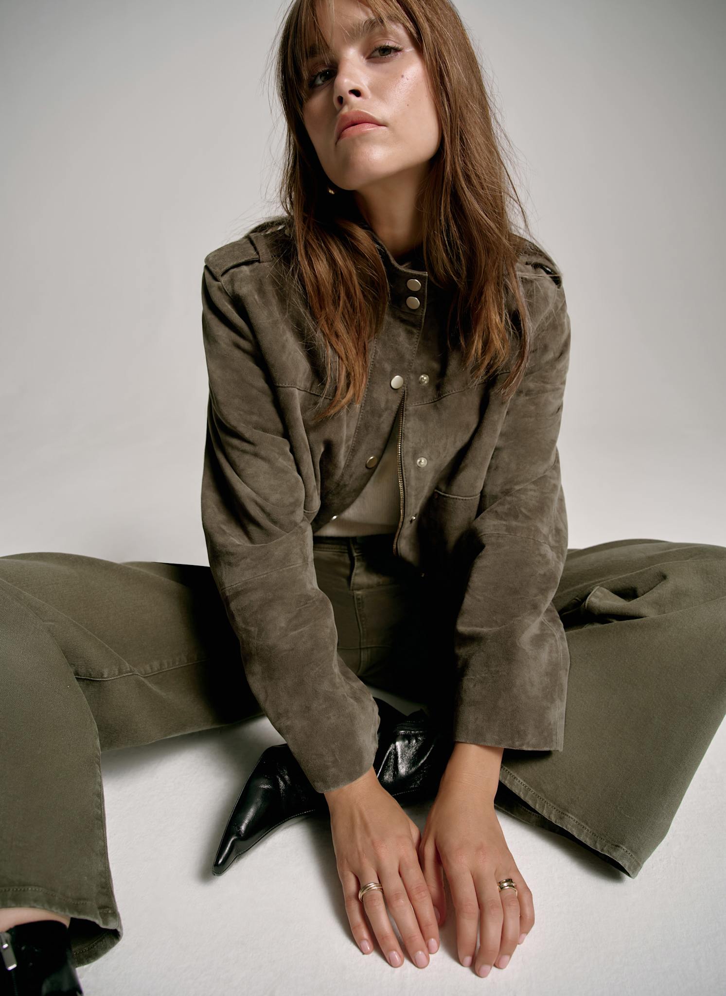 Khaki Suede Bomber Jacket