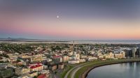 Panoramic view of Reykjavik in the summertime, Midnight sun. This image is shot using a drone.
