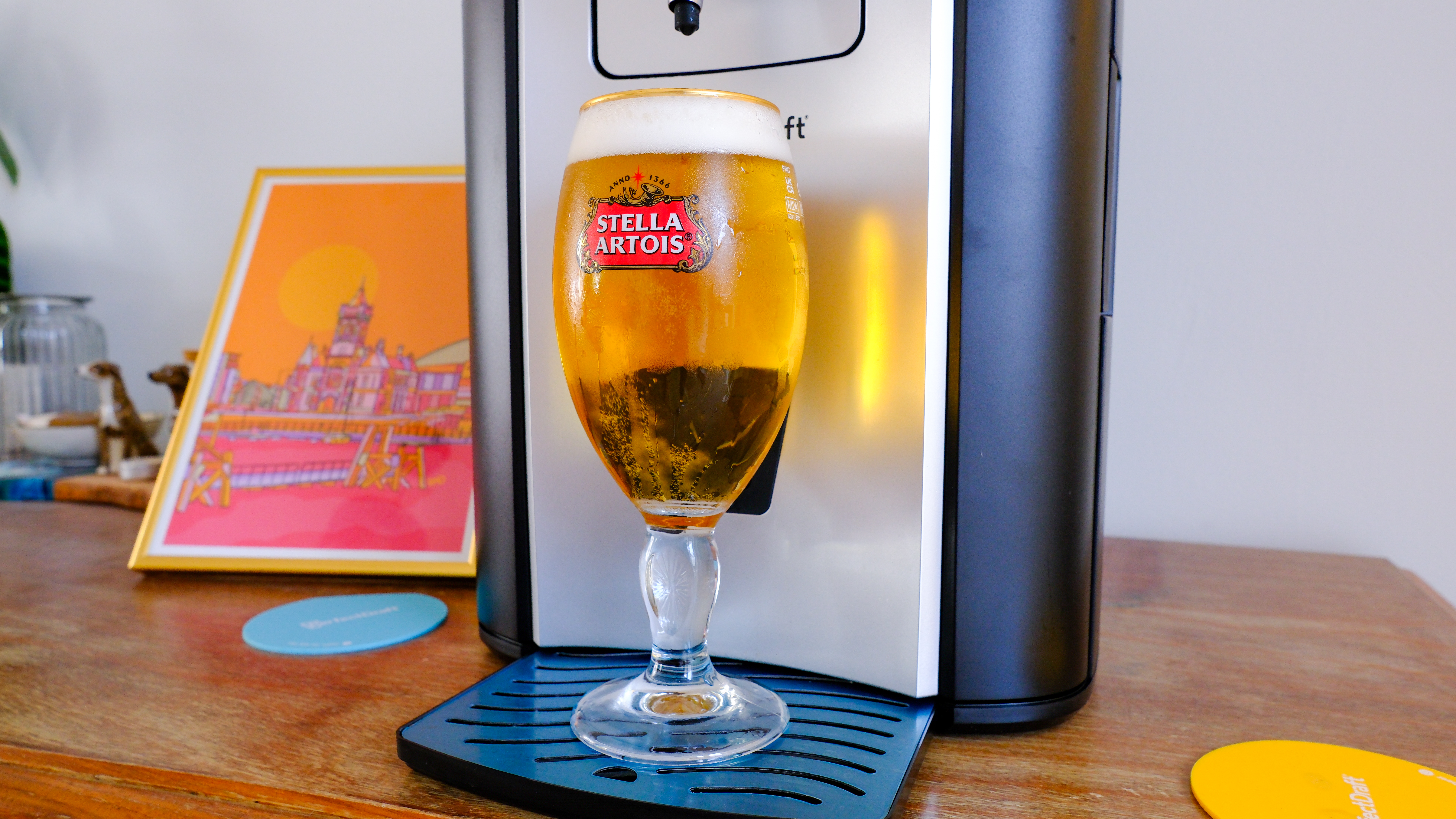 The PerfectDraft Beer machine with a beer on the drip tray