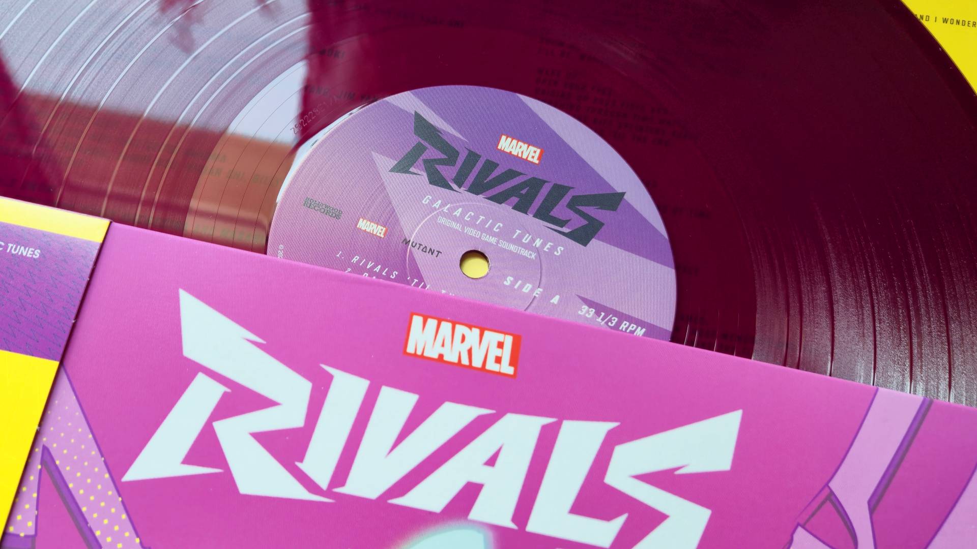 Photos by Rosalie Newcombe of the Marvel Rivals Galactic Tunes vinyl.