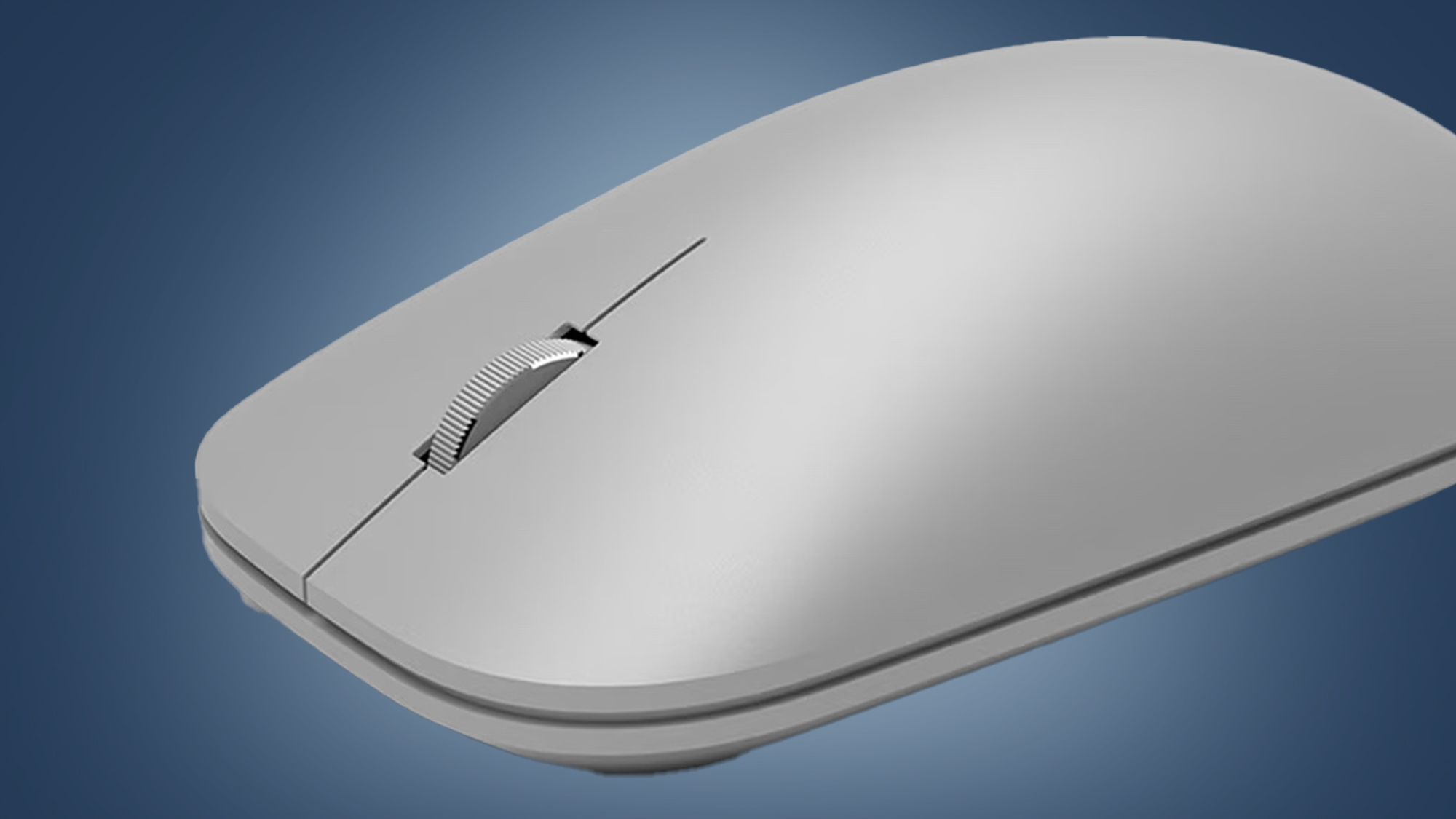 The Microsoft Surface Mouse on a blue background