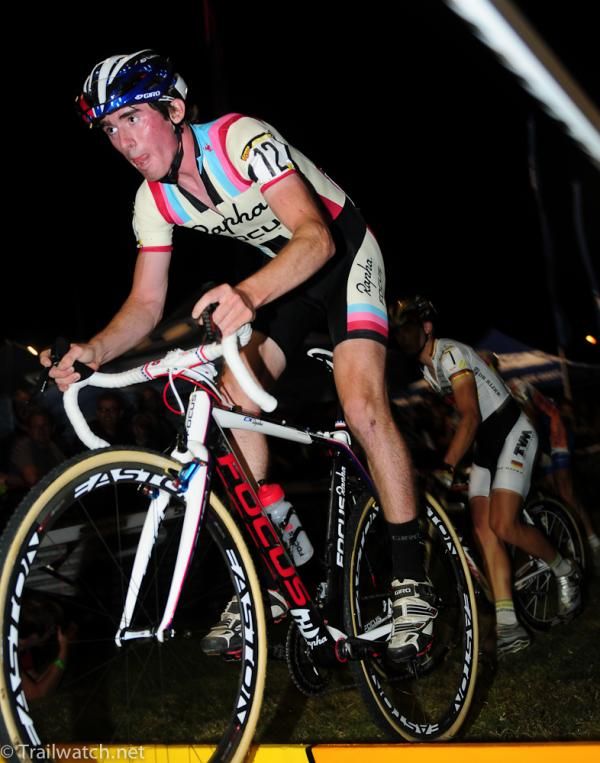 Zach McDonald (Rapha Focus) hopping the barriers