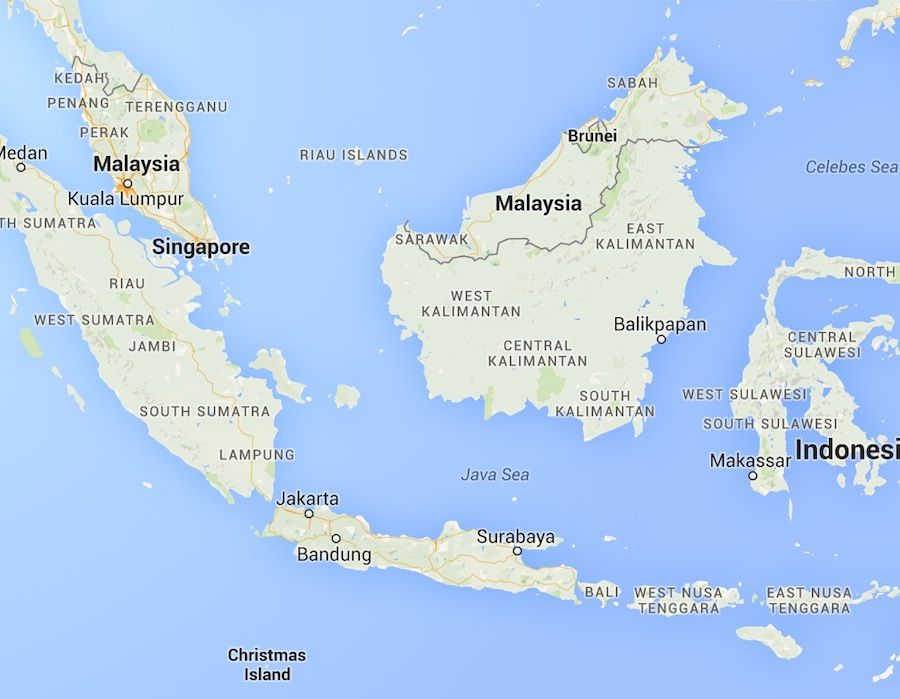 Map of area where AirAsia flight crashed