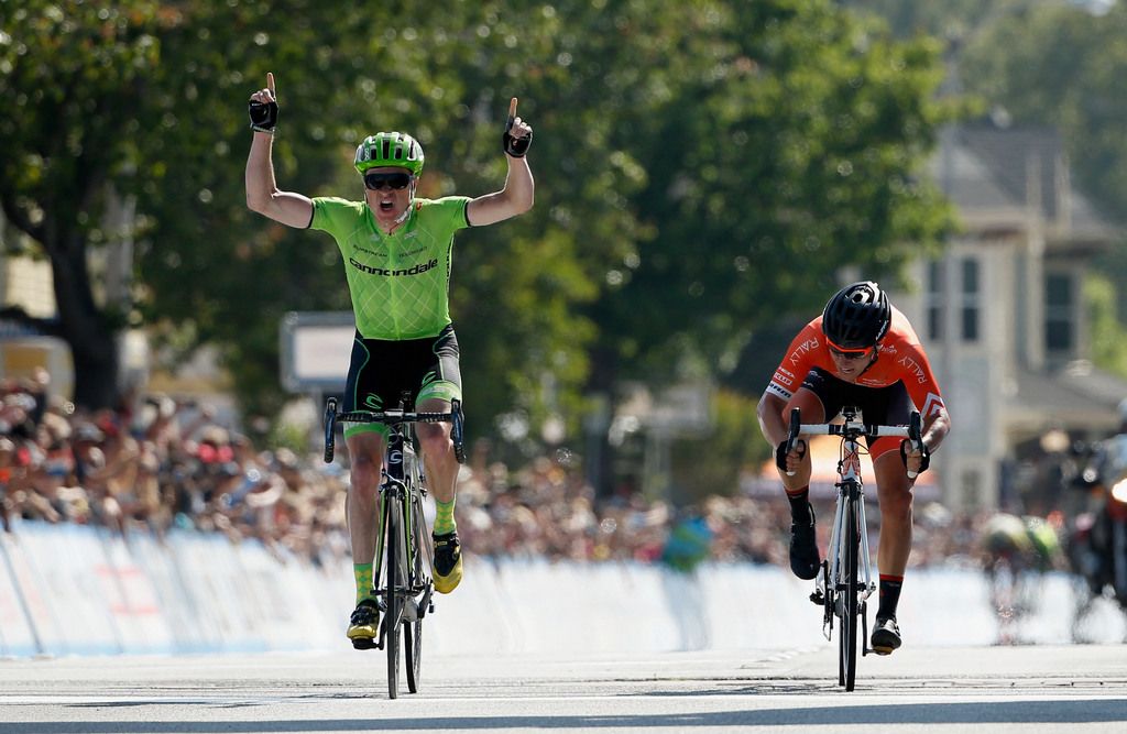 Ben King (Cannondale) starts celebrating his stage 2 victory