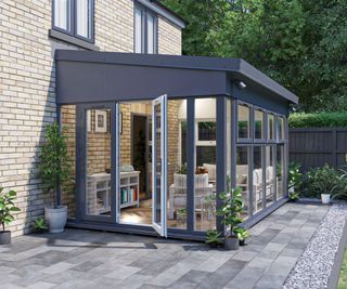 grey glazed prefab extension