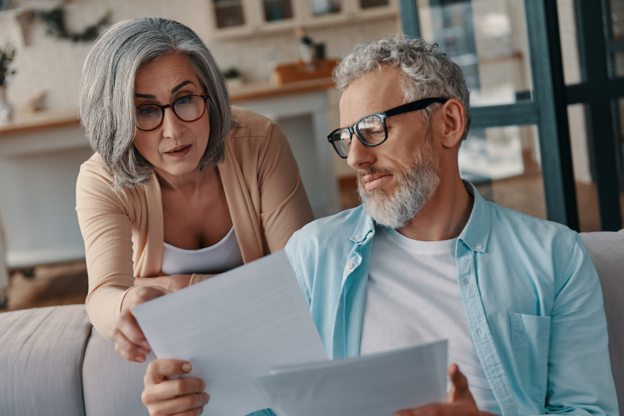 Couple looking over documents