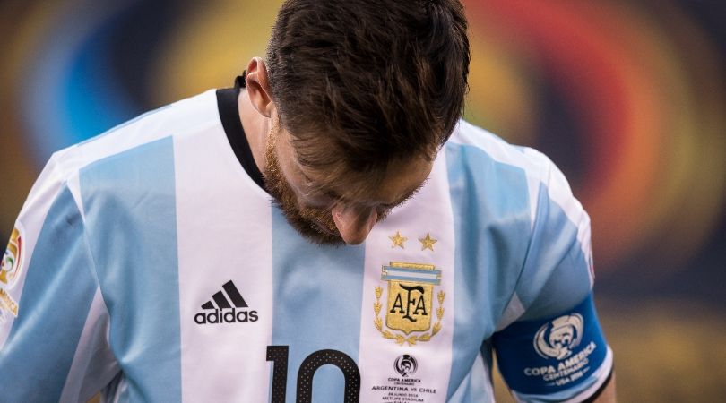 Lionel Messi reacts after missing a penalty for Argentina against Chile in the 2016 Copa America Centenario final.