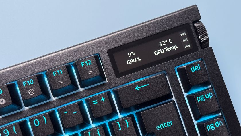 Razer BlackWidow V4 Pro 75% keyboard from various angles on a light blue background