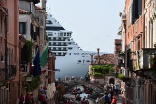 MSC Magnifica from one of the canals leading into the Venice Lagoon
