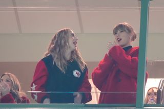 Brittany Mahomes and Taylor Swift in attendance for the Kansas City Chiefs during an NFL football game against the Green Bay Packers.