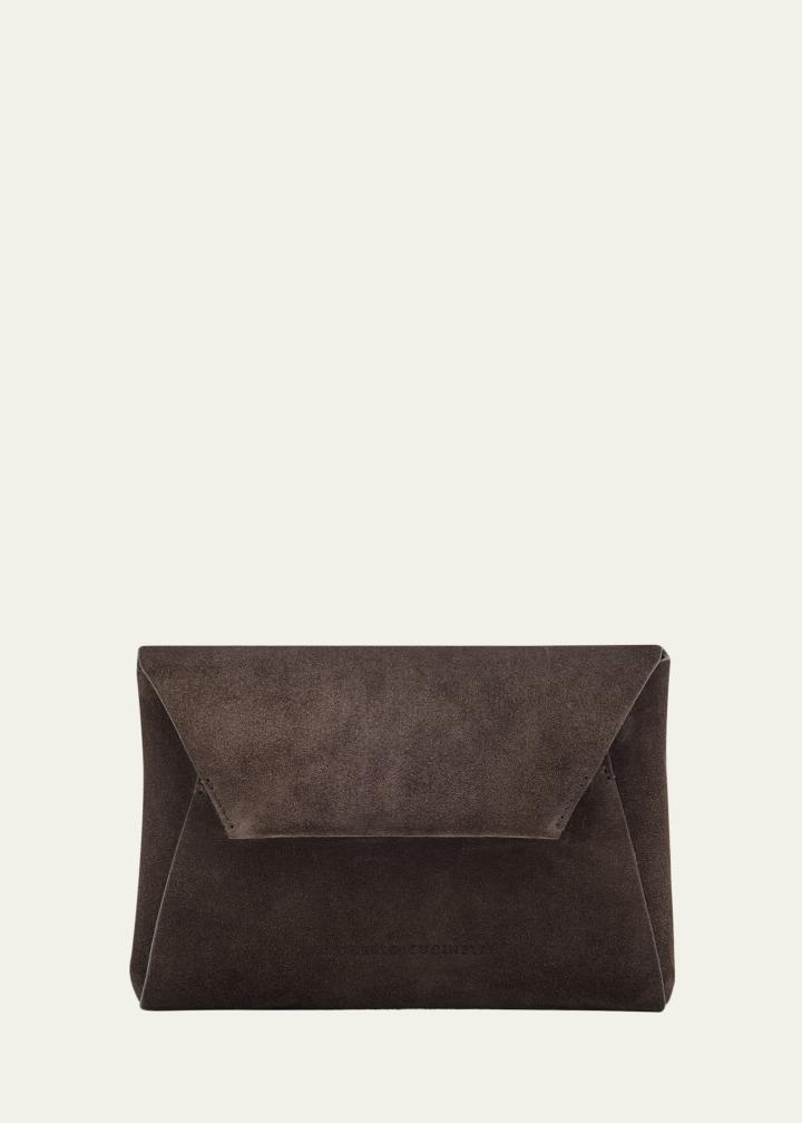 Suede Envelope Flap Clutch Bag