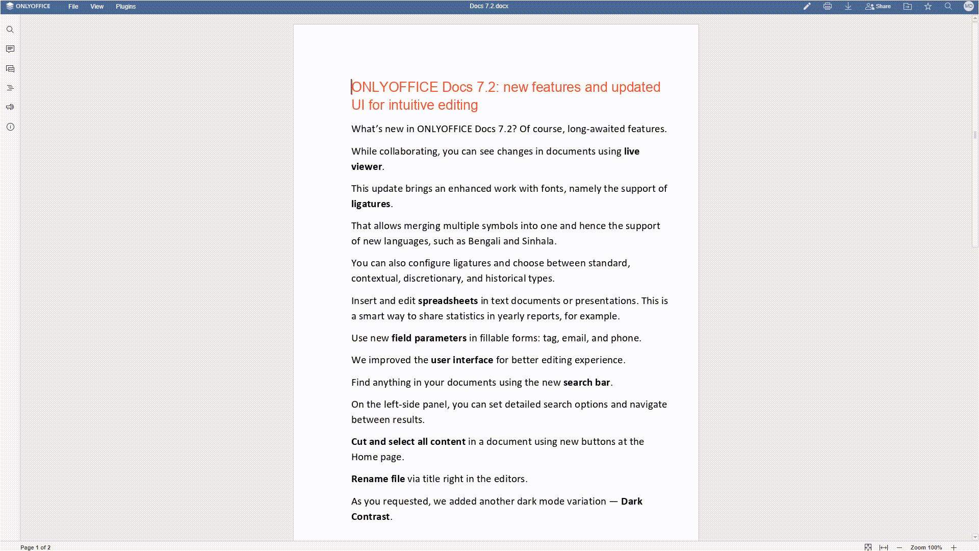 ONLYOFFICE 7.2