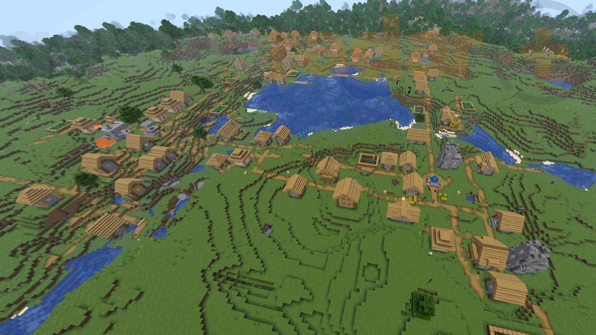 Four connected villages at spawn in one of the best Minecraft seeds.