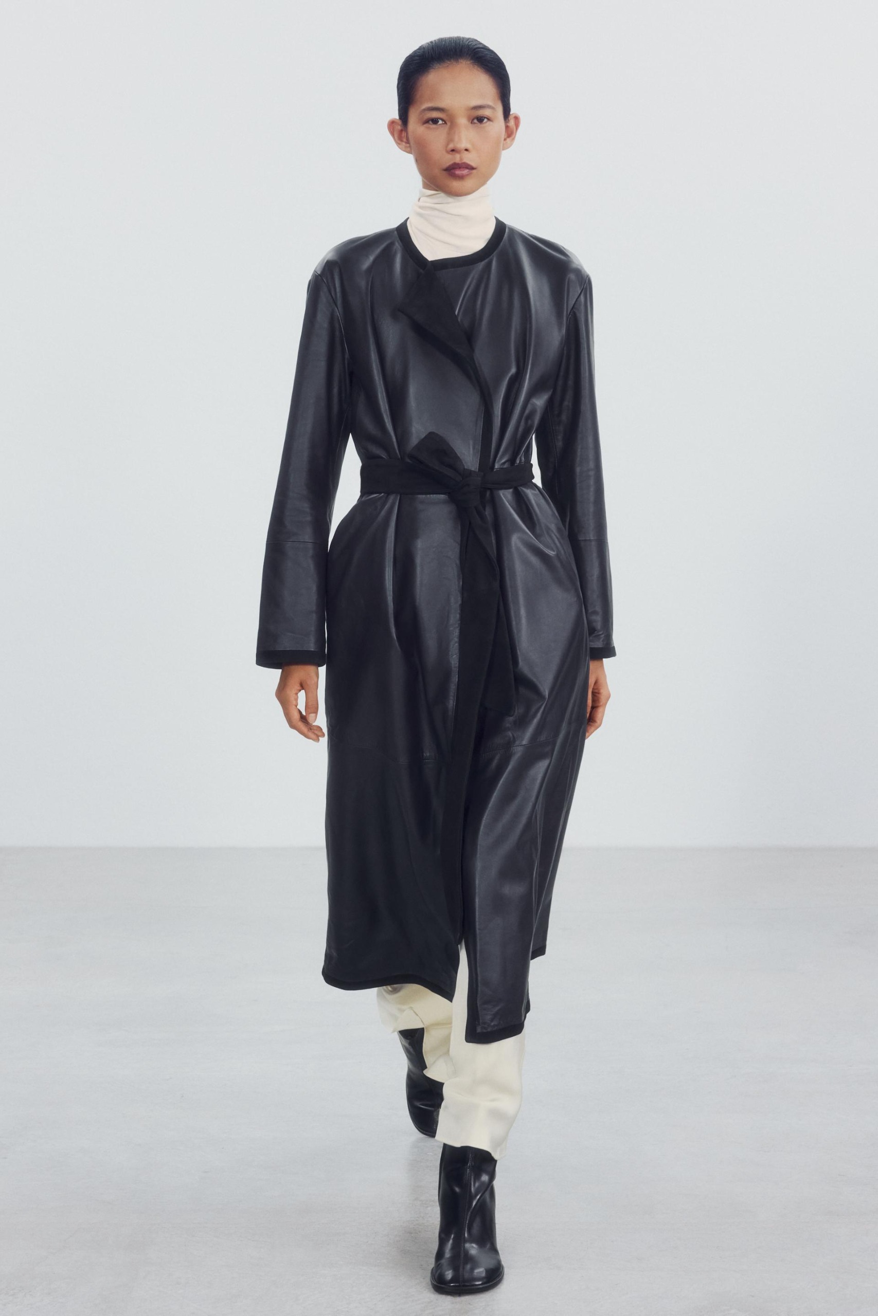 Zw Collection 100% Leather Combined Coat - Black - Xs