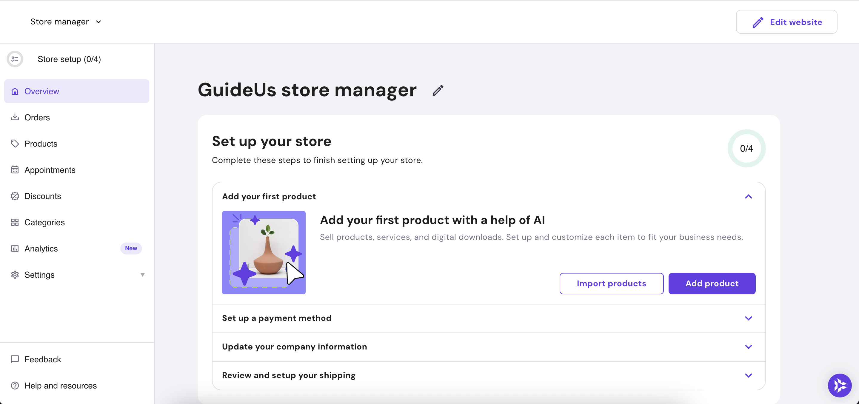 screenshot of hostinger website builder being used to make an ecommerce store