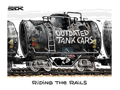 Editorial cartoon oil tank disaster