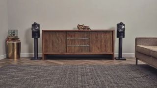 Two Bowers & Wilkins Formation Duo speakers flanking an expensive-looking cabinet