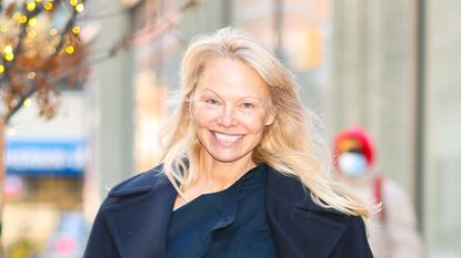 Pamela Anderson seen in Hudson Square on January 07, 2025 in New York City