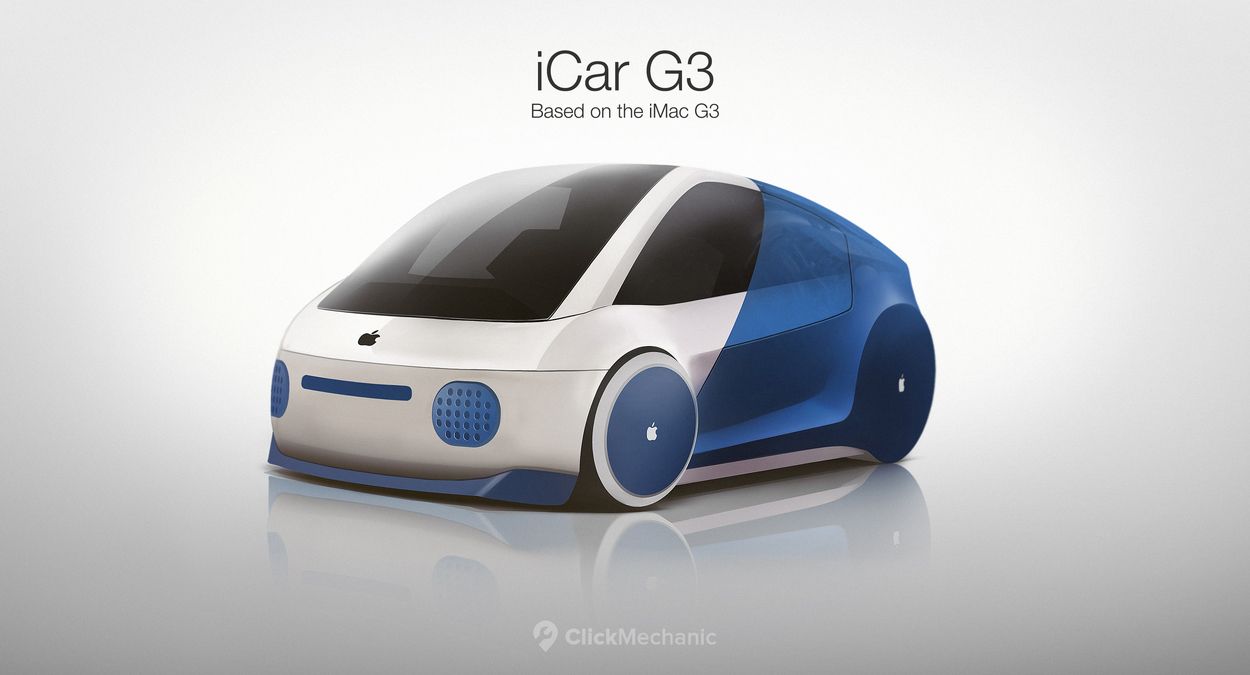An iMac G3 car looks as sleek and compact as a smartcar