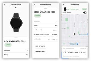 Locating a watch on the Fossil Smartwatches app